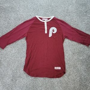 Men's Mitchell Ness Philadelphia Phillies 1/4 Button Down 3/4 Sleeve Shirt